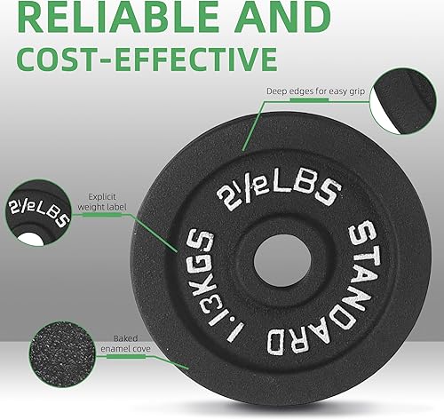 Miniatura 3 de Fitvids Placa de pesas estándar de hierro fundido de 1 pulgada para entrenamiento de fuerza y levantamiento de pesas, varios pesos disponibles