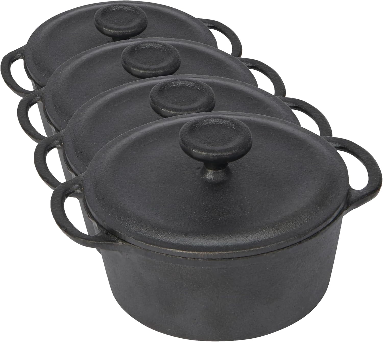 GoodCook Pre-Seasoned Cast Iron Mini Dutch Oven, Black, Small Dutch Oven Pot with Lid, Durable Cast Iron Cookware, Even Heating for Stews, Soups, and Baking, Oven Safe to 500°F (Pack of 4)