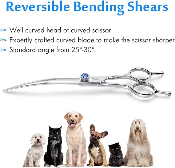 JASON Curved Dog Grooming Scissors - 7 Cats Trimming Shears Right Handed