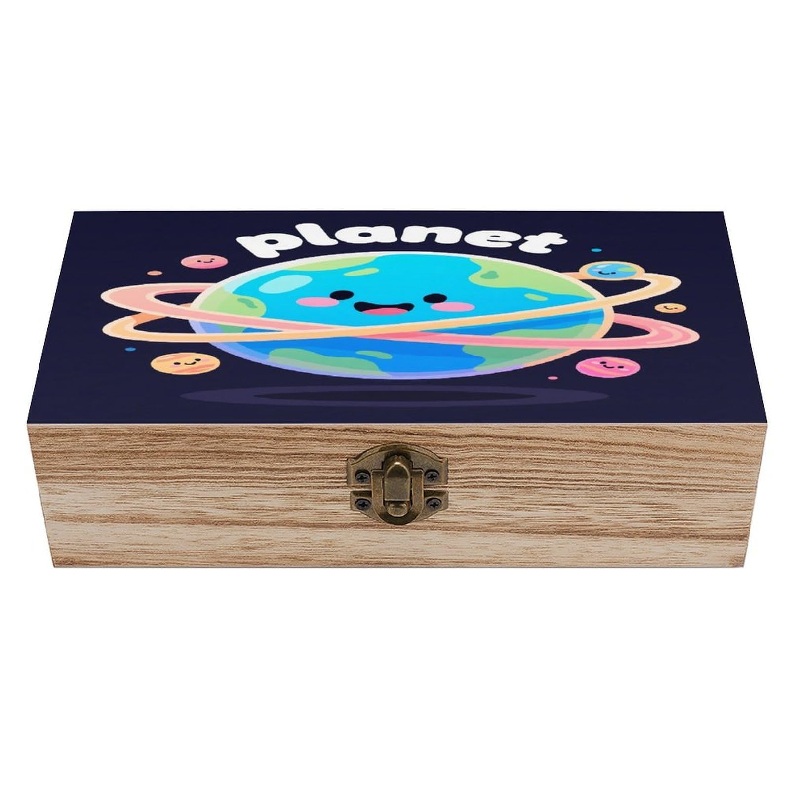 VstaDank Planet Wooden Box Sturdy Vintage Storage Box with Hinged Lid Exquisite Wood Keepsake Boxes Large Jewelry Case Cute Trinket Holder Unique Gift for Men & Women