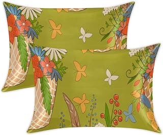 Creative Flower Basket Satin Pillowcase for Women Men Smooth Cooling Satin Zipper Pillow Cases Set of 2 for Hair and Skin Wrinkle Free Satin Pillow Covers 2 Pack (20"x40")