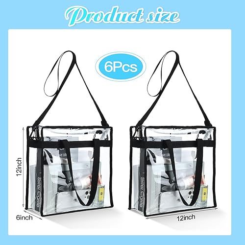 Miniatura 4 de 6 bolsas transparentes de mano, bolsa de hombro para estadio aprobada por seguridad, cierre de cremallera, 12 x 12 x 6 pulgadas, mujeres adultas,