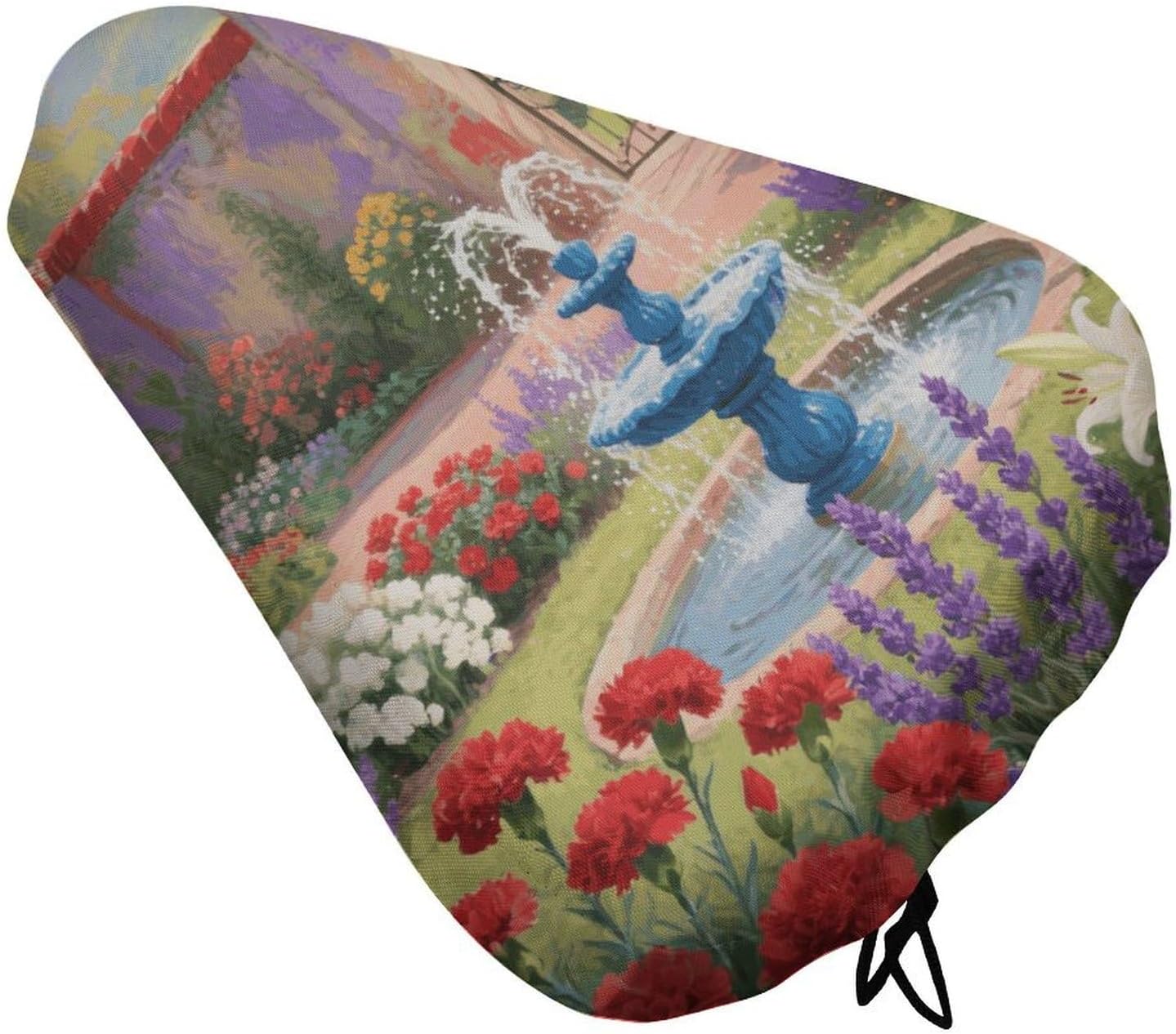 Vintage Flowers Padded Bike Seat Cover with Drawstring and Spring Buckle, Waterproof Bicycle Seat Cushion Extra Wide, Soft Comfort Bicycle Saddle for Mountain Exercise Road Bikes