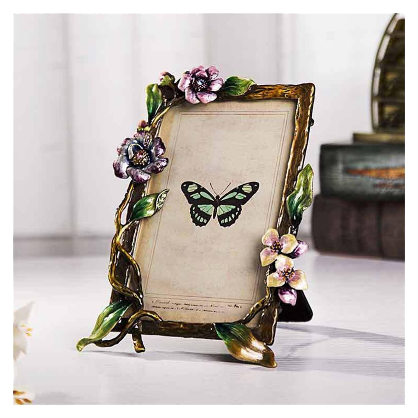 Vfdthr 6Inch L12 Photo Frames Creative Flower And Bird Photo Frame Decoration Enamel Color Alloy Crafts Wedding Gift Living Room Decor(6Inch L12)
