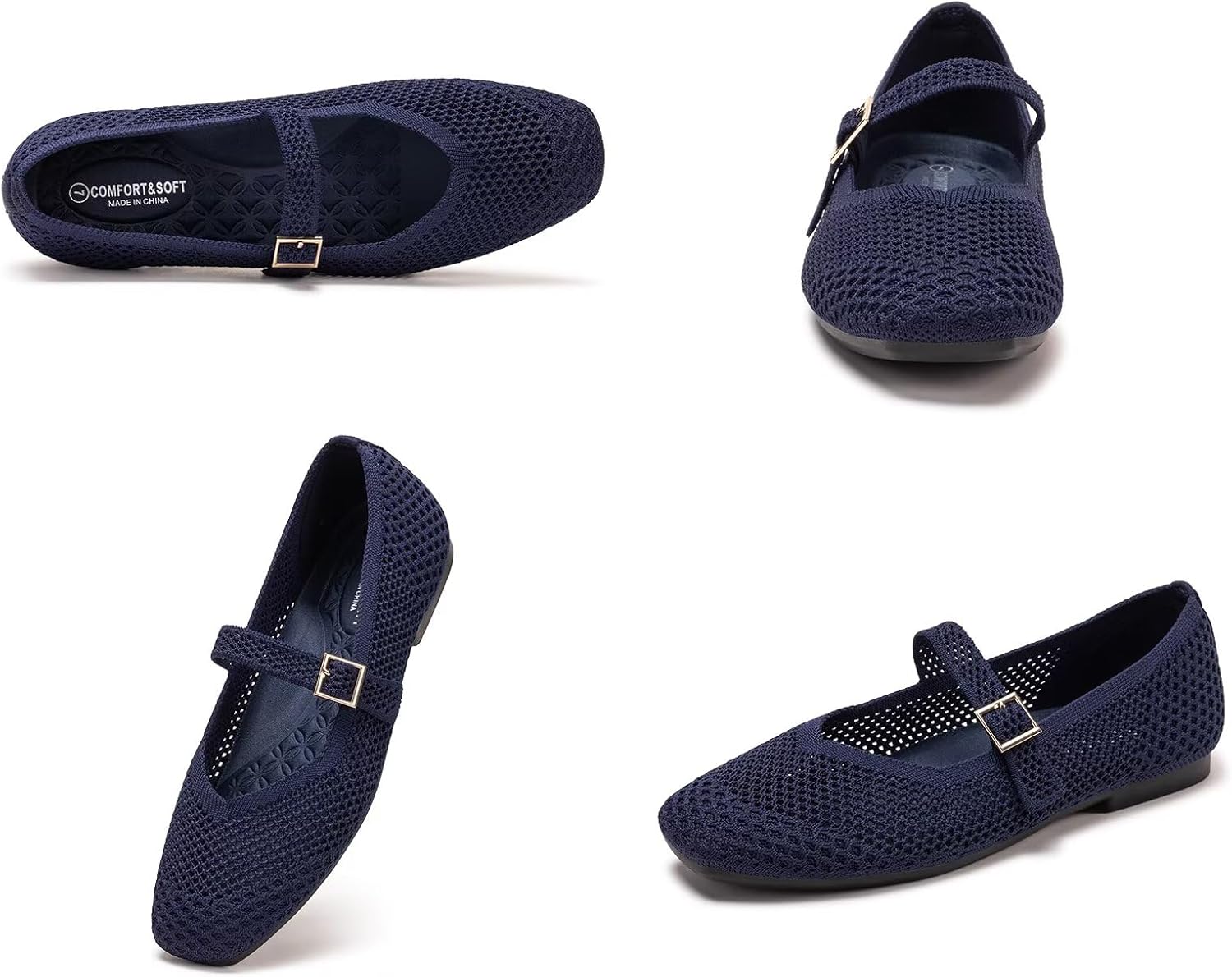 Frank Mully Womens Casual Flat Shoes Square Toe Shoes Knitted Mesh Flat Comfort Work Flat Shoes for Daily Washable - Image 4