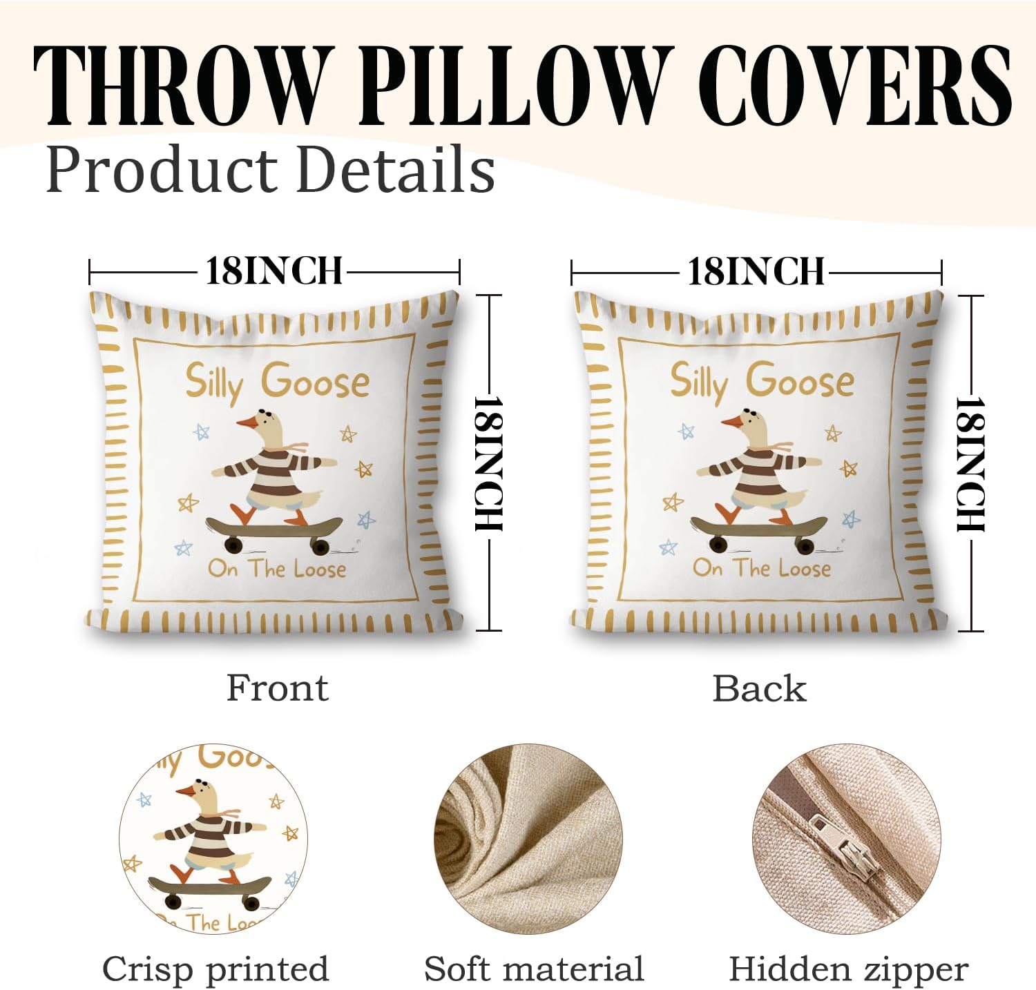 Funny Yellow Silly Goose Pillow Cover Toddler Boy Bedroom Decor image 2