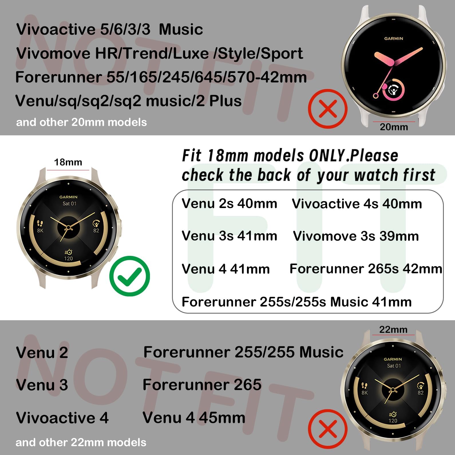 Confezione da 5 cinturini in silicone da 18 mm compatibili con Garmin Vivoactive 4S/Vivomove 3S/Venu 3S 41 mm/Venu 2S/Forerunner 255S/265S, cinturini sportivi morbidi a sgancio rapido, per
