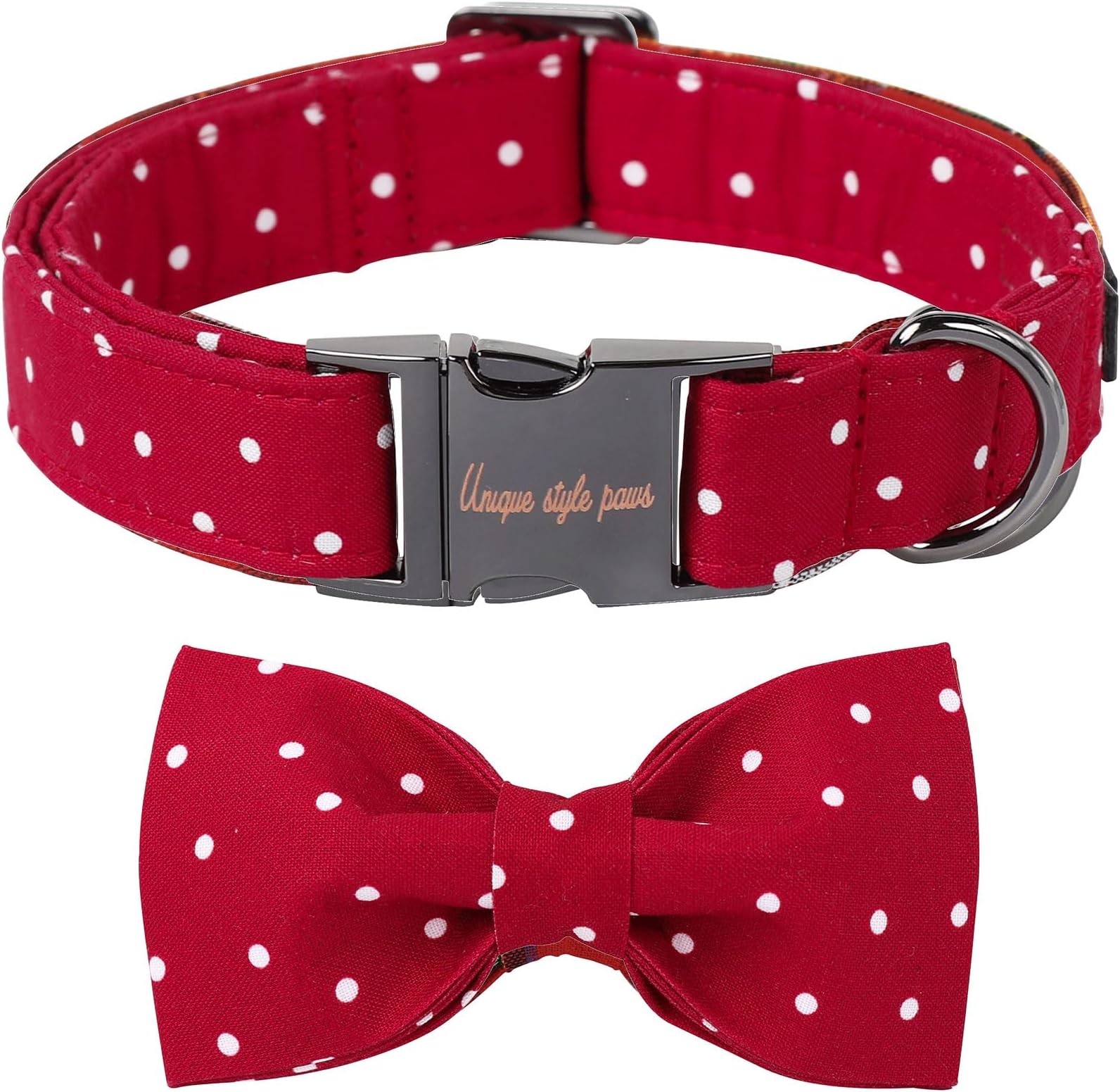 Cotton Dog Collar with Bow Puppy Collar with Red White Round Dot for Small Medium Large Boys Girls Dogs