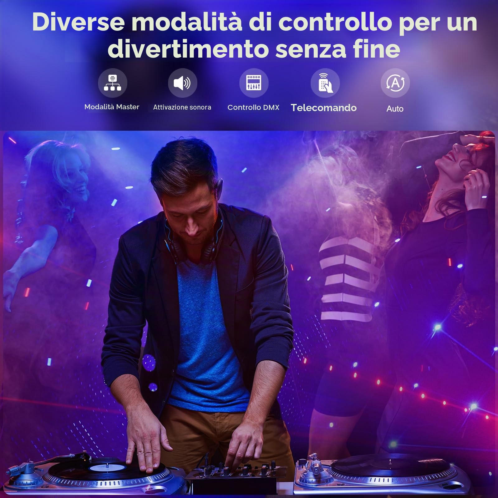 Luce da discoteca, Luce D-MX con 9 lenti a LED RGB, proiettore DJ con effetto stroboscopico attivato dal suono, adatto per feste, club, matrimoni, concerti, bar, compleanni
