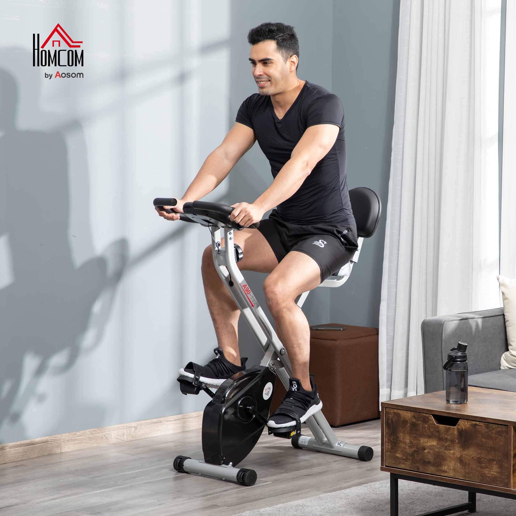 HOMCOM Vélo d'Appartement Magnétique Pliable avec 8 Niveaux de Résistance, Capteur de Pouls - Home Trainer Silencieux