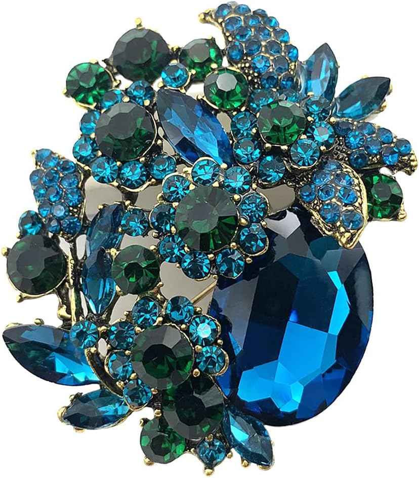 XGALBLA Vintage Austrian Crystal Rhinestone Elegant Party Flower Leaf Vine Brooch Pin