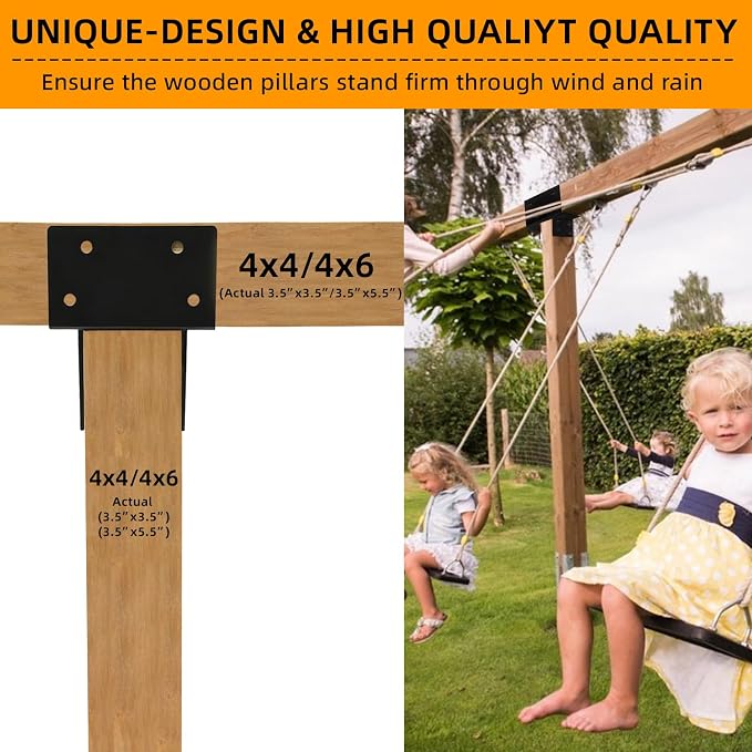 Kit de 4 soportes metálicos pesados en forma de T para pérgolas, gazebos y porches, para madera de 4"x4" y 4"x6", acabado negro mate miniatura 4
