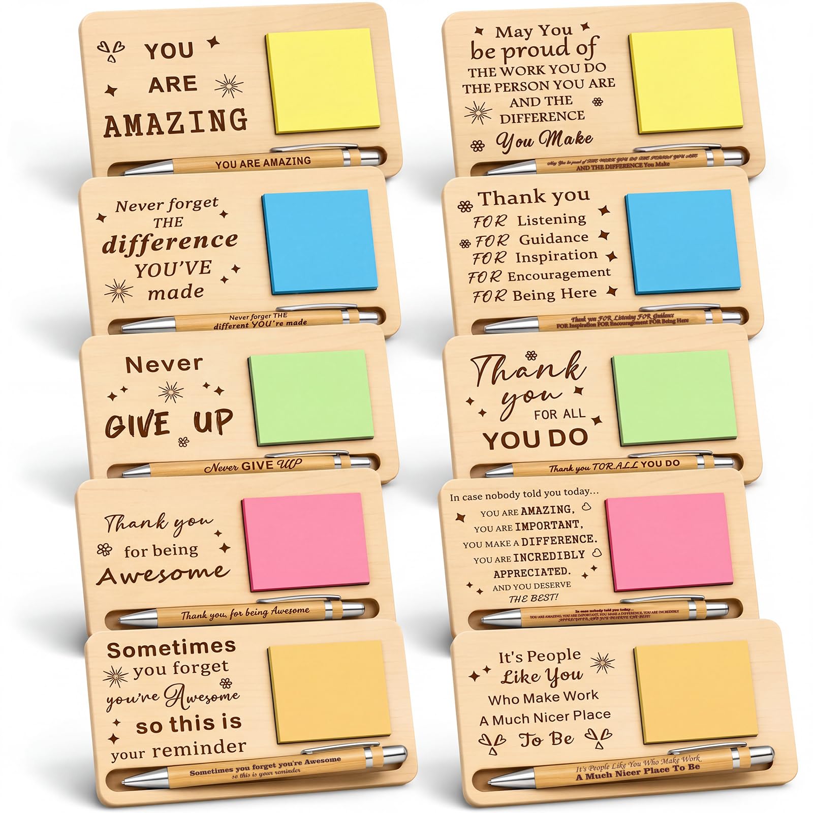 Kosiz 10 Set Wooden Sticky Note Holder Kit, Thank You, Wood Color