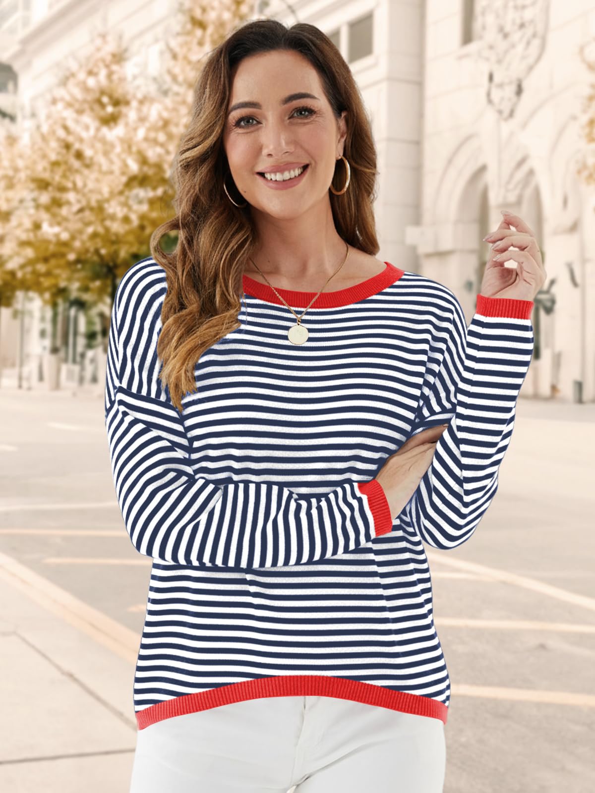 Cuptacc Pull Femme Chic et Elegant Hauts T-Shirts à Manches Longues Femme Automne Top Col Rond Tunique Femme Longue