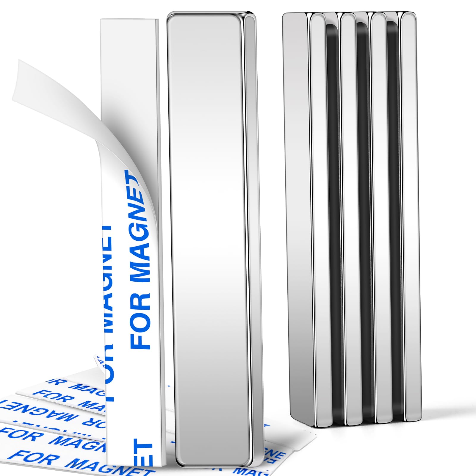 MIKEDE Neodymium Magnets, 5 Pack Super Strong Magnets Bar, Heavy Duty Magnet with Adhesive Backing, Rare Earth Small Magnet Strips for Fridge, DIY, Craft, Science - 60x10x3 mm