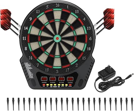 PATIKIL Electronic Dartboard Digital Soft Tip Dartboard Set with LCD Display with 27 Games and 6 243 Different Darts, 24 Chips, Supports 16 Players