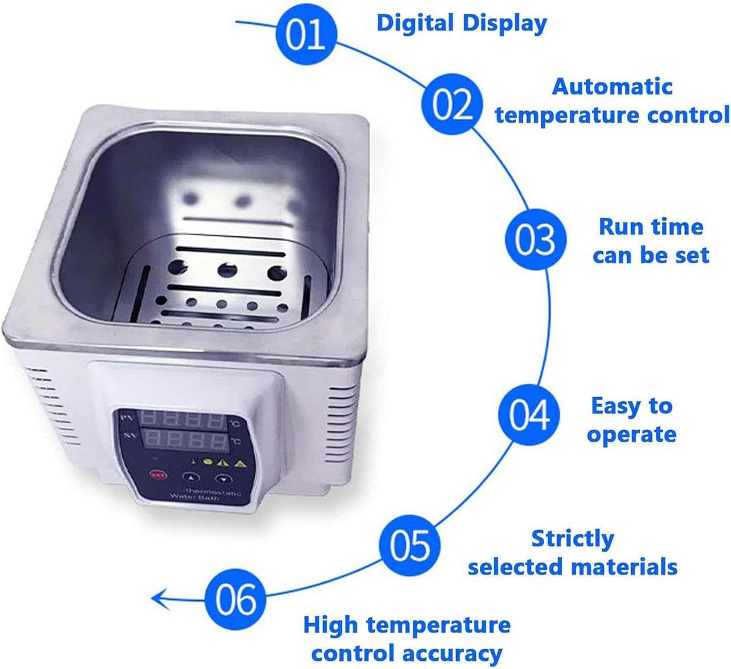 FLTRGO Digital Thermostatic Water Bath, 3L 350W Electric Heating Thermostatic Lab Water Bath, RT 5 to 100°C, Increments of 0.1°C, 1~999Mins Timer, 220V, for Lab Commerical
