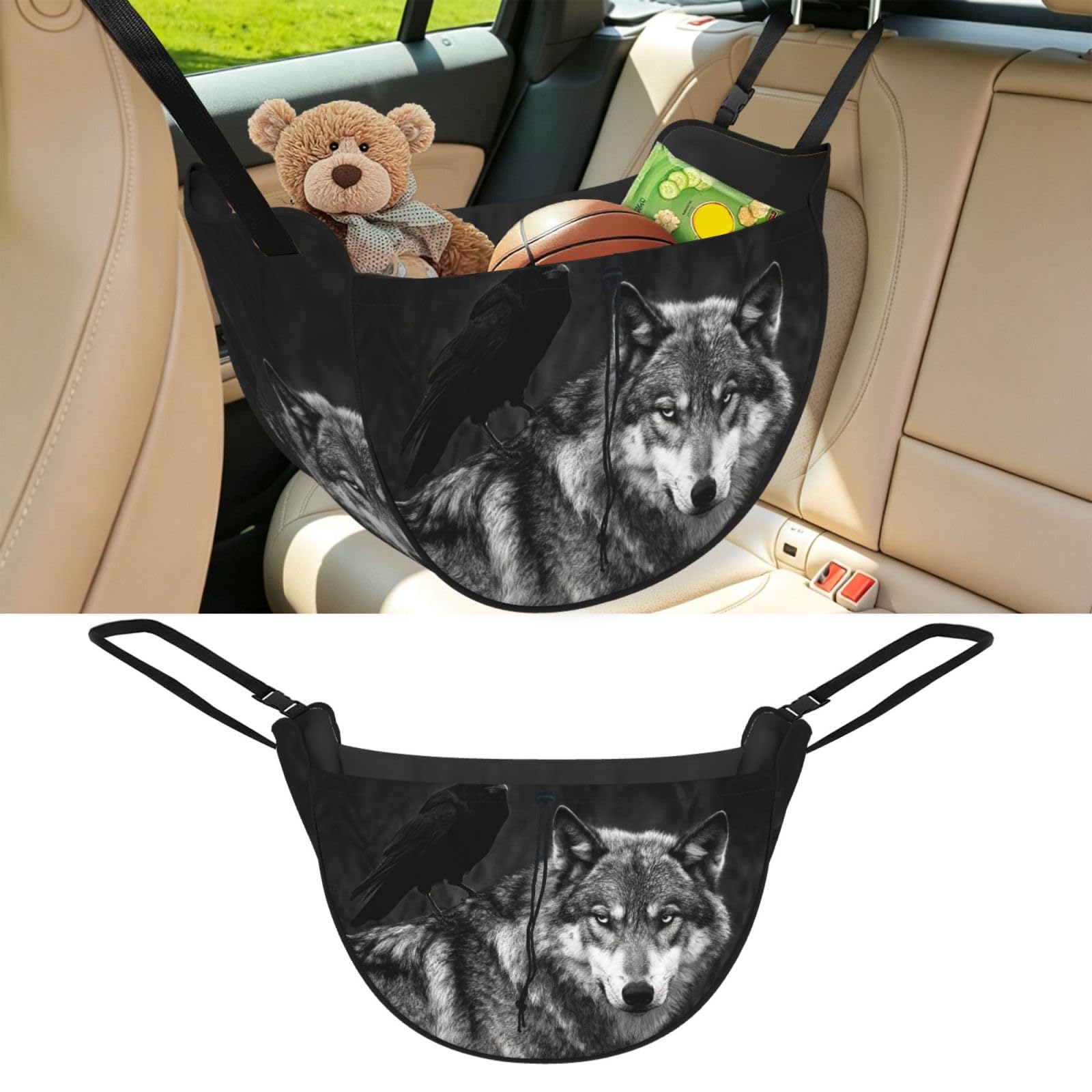 Cntdbu Black Wolf Raven Pair Car Seat Organizer-Backseat Storage Bag For Travel
