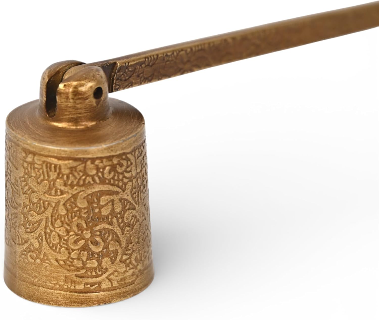 Gold Candle Snuffer with Vine Detailing, 10.625-Inch Handcrafted Metal Candle Extinguisher for Living Room - Cheungs