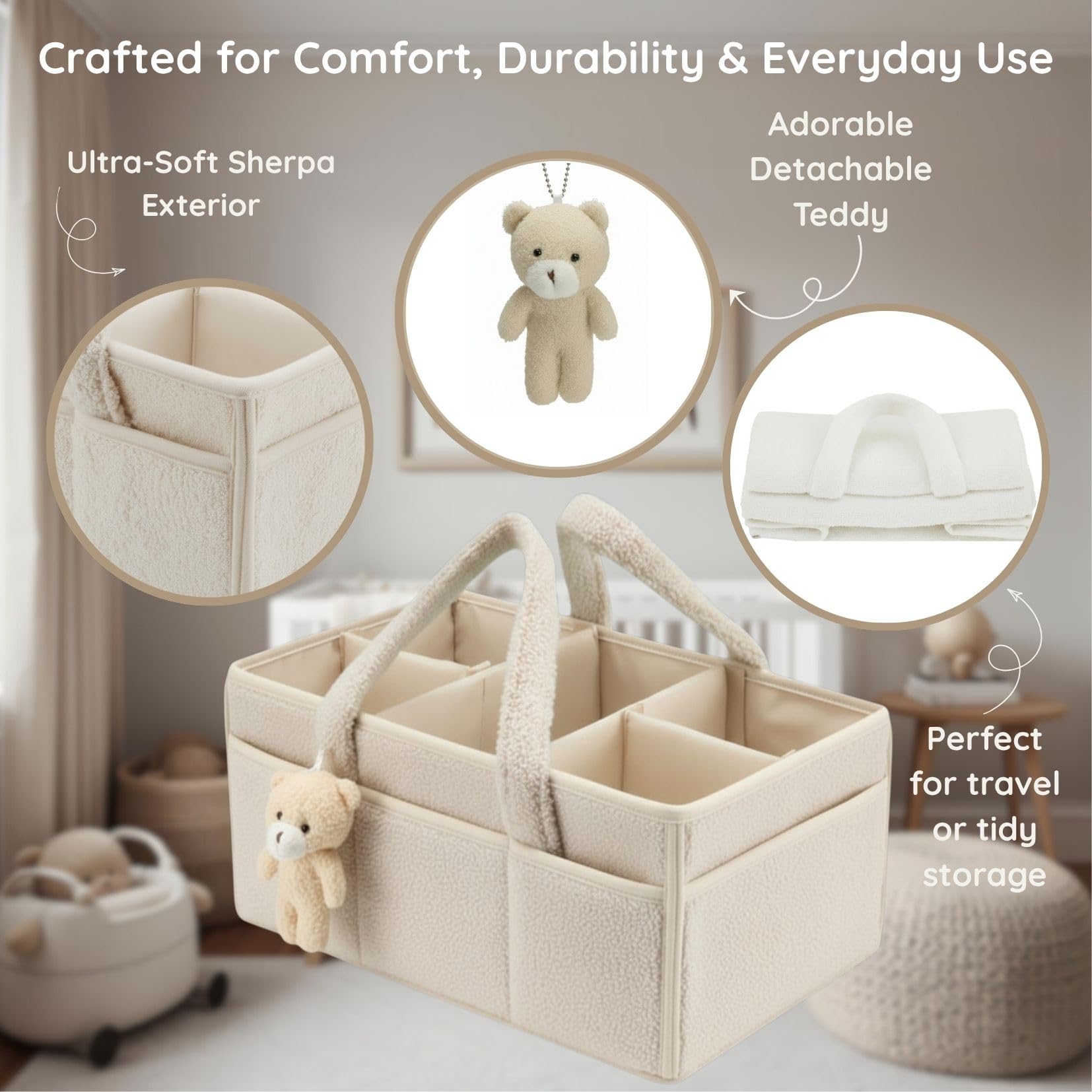 Precious Amana Portable Baby Nappy Caddy Organizer with Adjustable Dividers - Image 2
