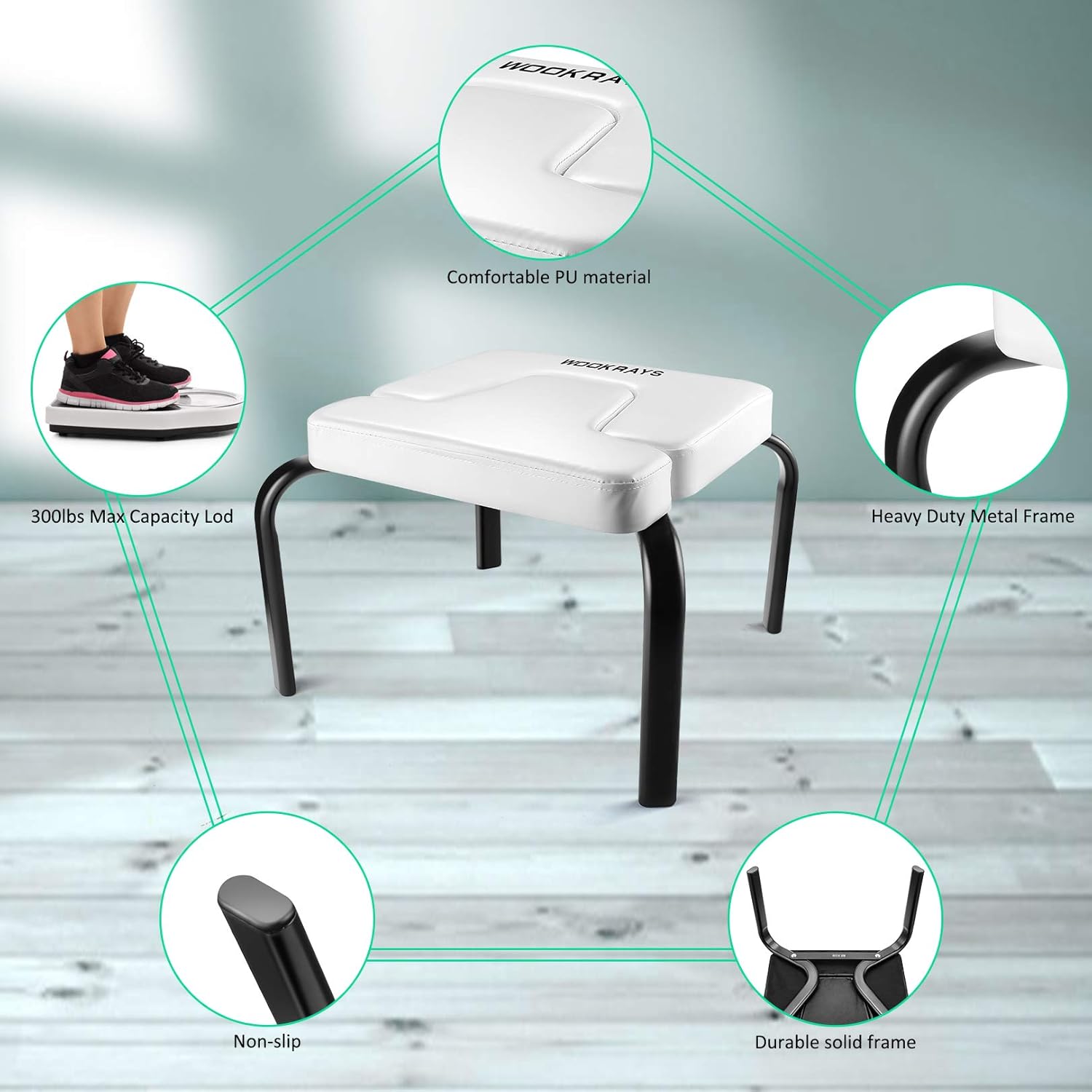 WOOKRAYS Yoga Headstand Bench, Health Mark Yoga and Exercise Inversion Stool Bench, Handstand Trainer with Metal Frame and PU Pads for Home Gym Workout (White) : Sports & Outdoors