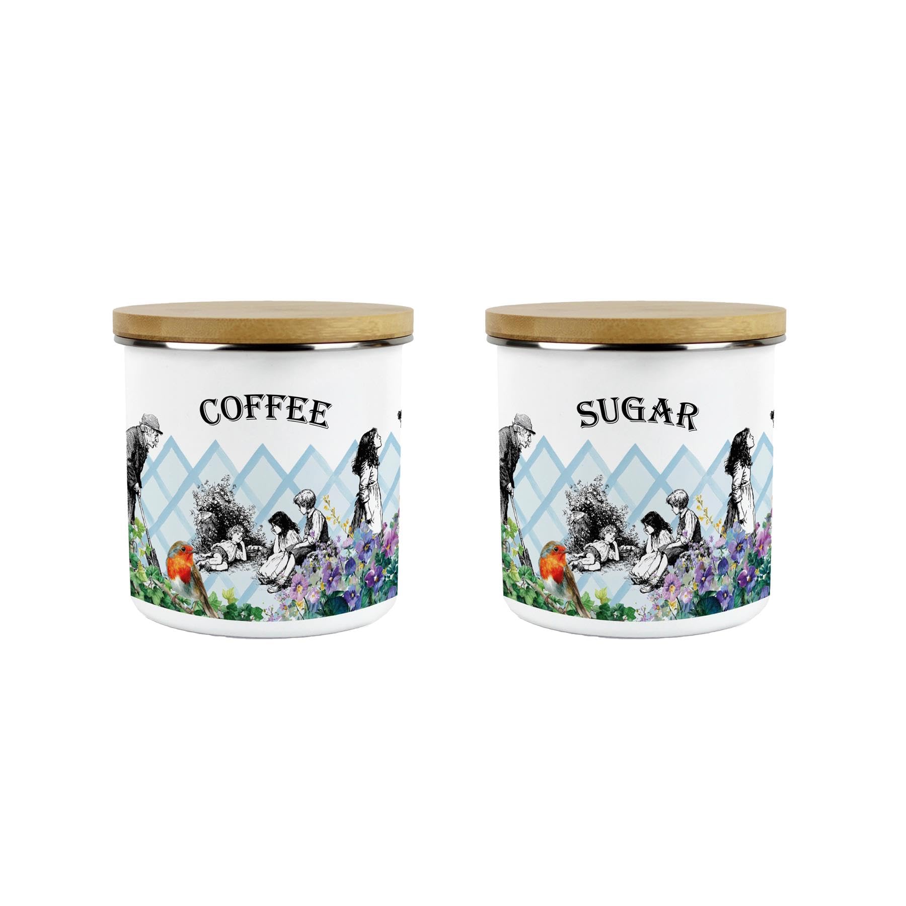 Purely Home Secret Garden Coffee & Sugar Canisters - 600ml Kitchen Storage Gifts
