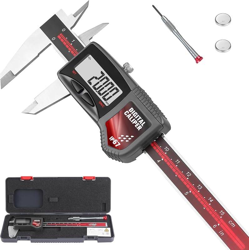 Calibrador digital IP67, herramienta de medición electrónica de rango de 0-6" | Precisión de ±0,001", calibrador de acero inoxidable, pantalla LCD grande, función de apagado automático