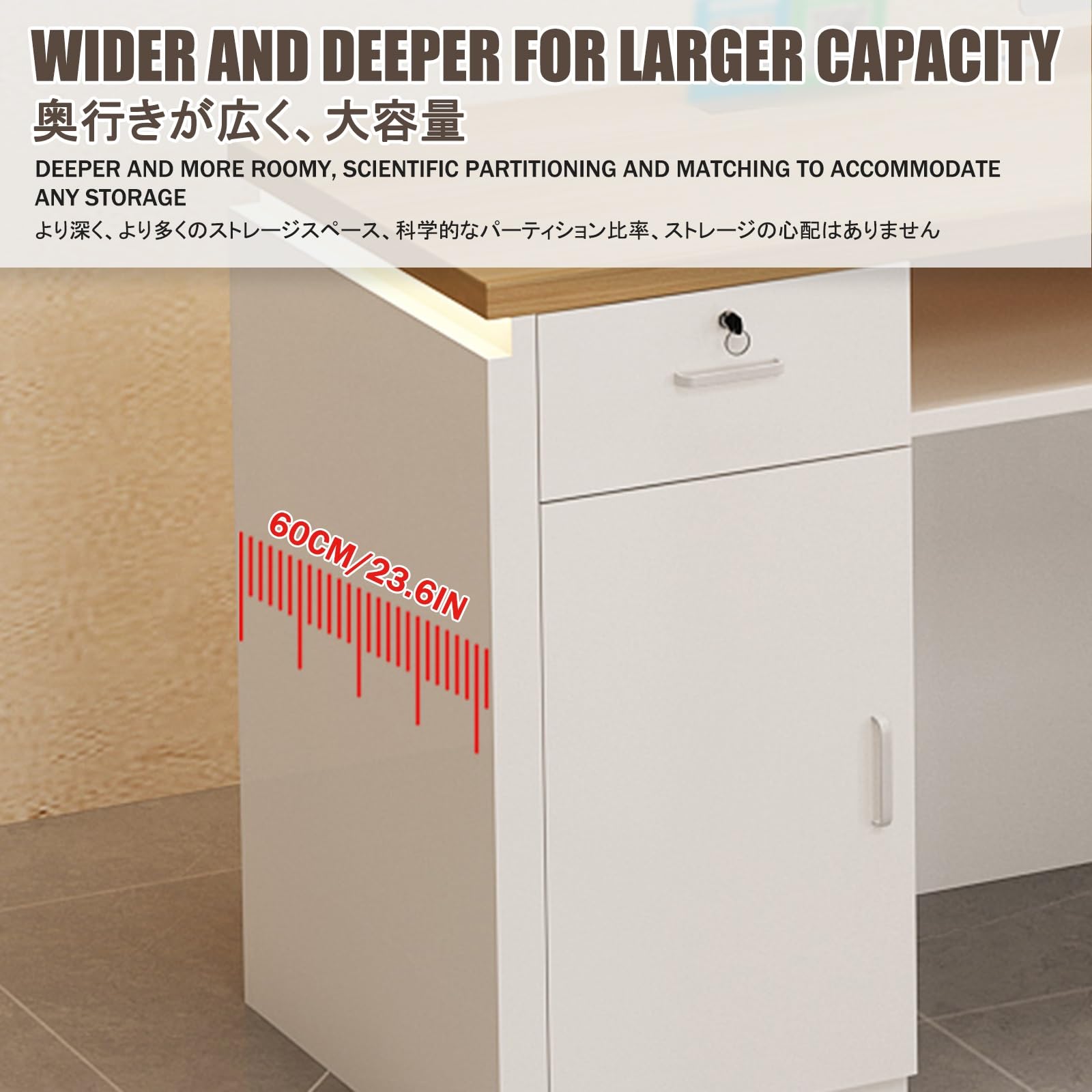 Zamykane białe - małe biurko recepcyjne - 120 cm blat biurowy do sklepów odzieżowych, kawiarni i nowoczesnych przestrzeni - stylowy lewy design dla optymalnego wykorzystania przestrzeni