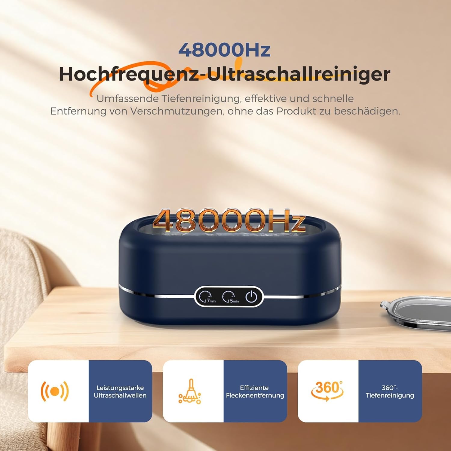 Ultraschallreinigungsgerät, 48000Hz Ultraschallreiniger, Brillenreinigungsgerät, 350ml Ultraschallreiniger, mit 2 Reinigungsmodi, geeignet für Schmuck, Brillen, Uhren, Ringe, Zahnersatz usw