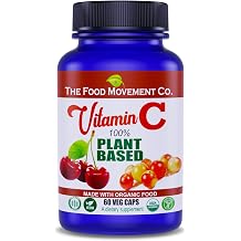 THE FOOD MOVEMENT CO. 100% Plant-Based Vitamin C 60 Capsules 125mg - Adults Immune System Antioxidant Support Dietary Supplement - Whole Food Vegan Supplements from Organic Non-GMO Gluten-Free Fruits
