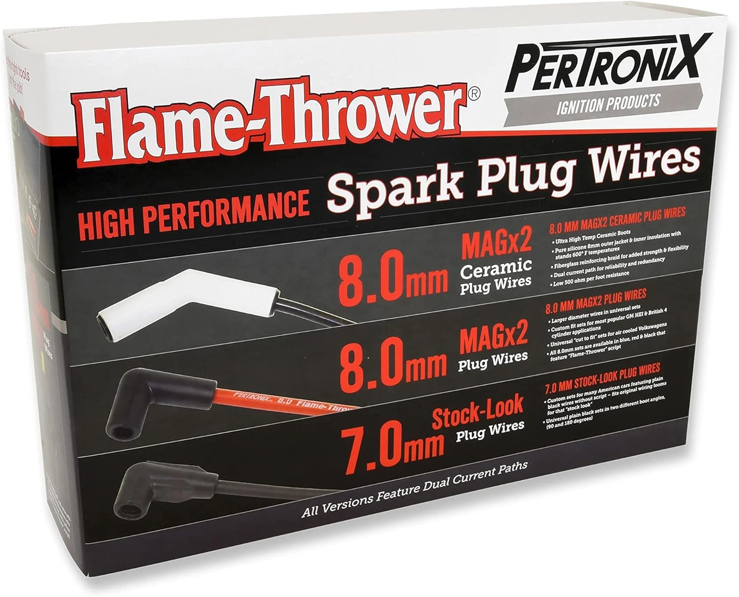 PerTronix 828280HT Flame-Thrower 8MM Black Spark Plug Wires Universal Fit 8 Cylinder with Black Ceramic Boot