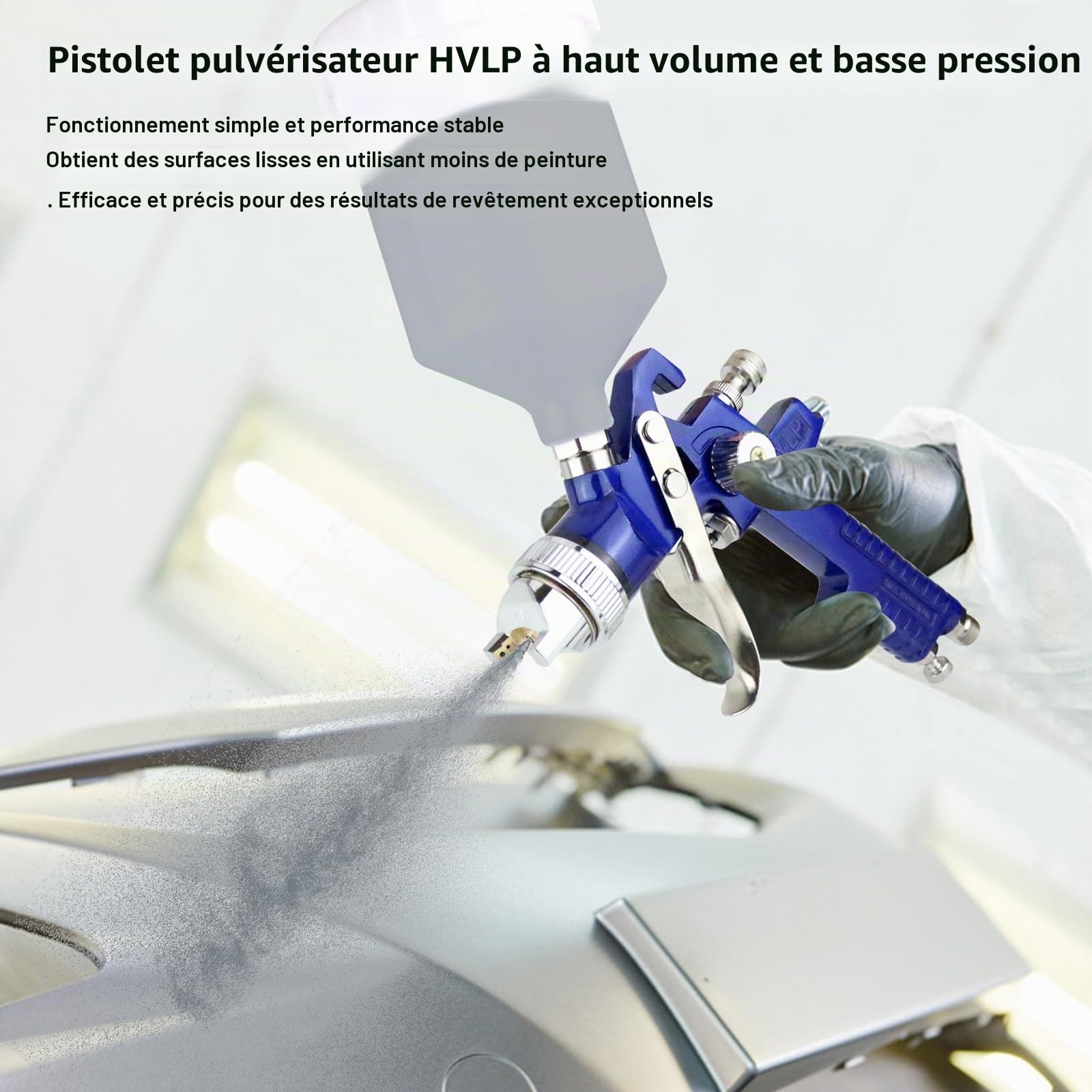 HVLP Pistolet à Peinture Professionnel Kit, 2 Pistolets Pulvérisateurs avec Buses 0.8mm et 1.4mm, Régulateur de Pression d'air, Gobelets 600ml et 125ml,Nettoyage, Coffret de Transport Bleu