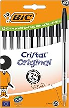 BIC Cristal Original Ballpoint Pens with Medium Tip (1.0mm) and Matching Ink Colour Caps - Black, Pack of 10