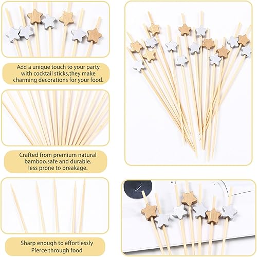 Miniatura 2 de 100 palillos de bambú para cócteles, palillos de dientes decorativos para aperitivos, frutas y bebidas, decoraciones de fiesta de cumpleaños
