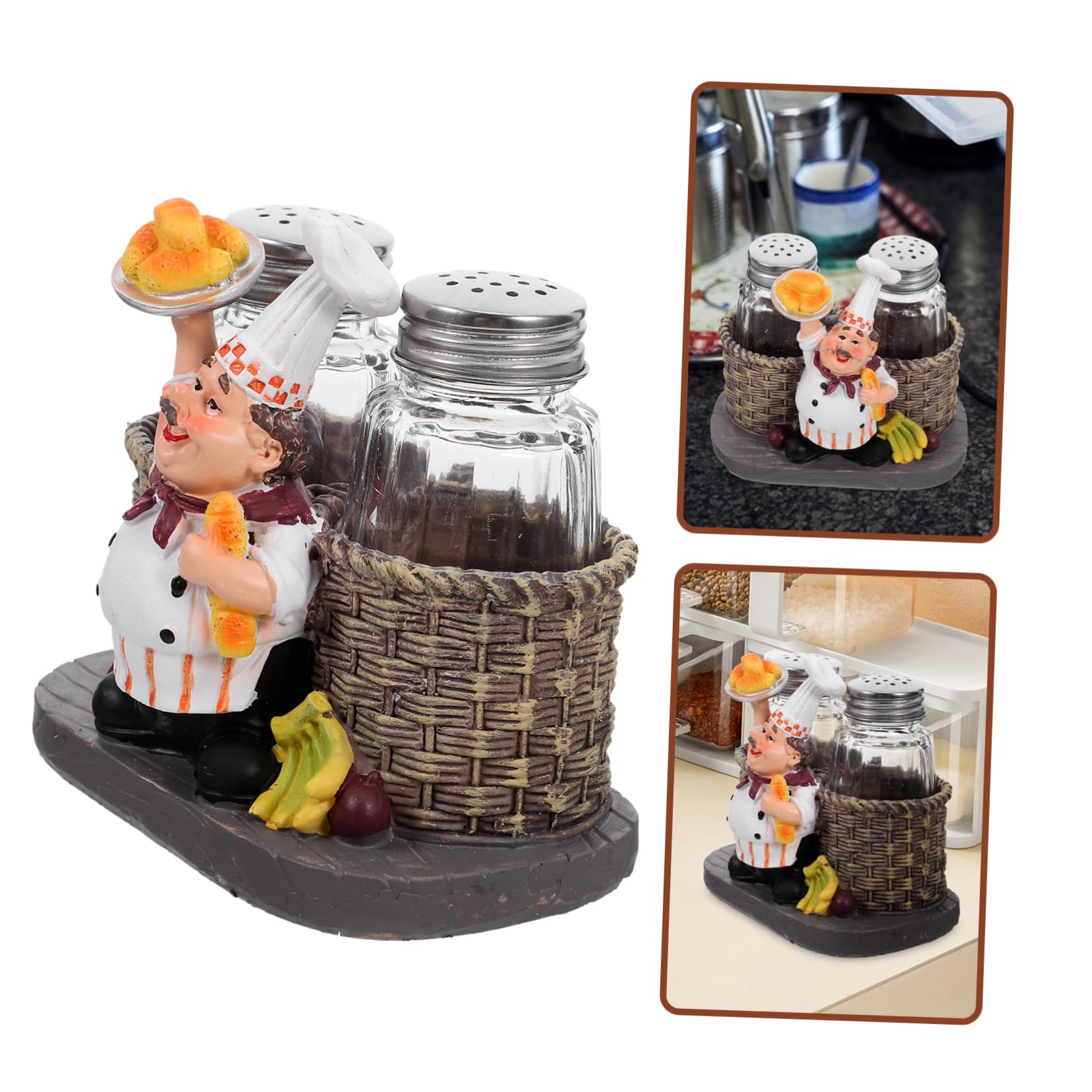 Salero y Pimentero Figura de Chef Estilo Europeo, Recipientes para Especias de Resina y Acero Inoxidable, Capacidad Suficiente para Restaurantes y Cafés