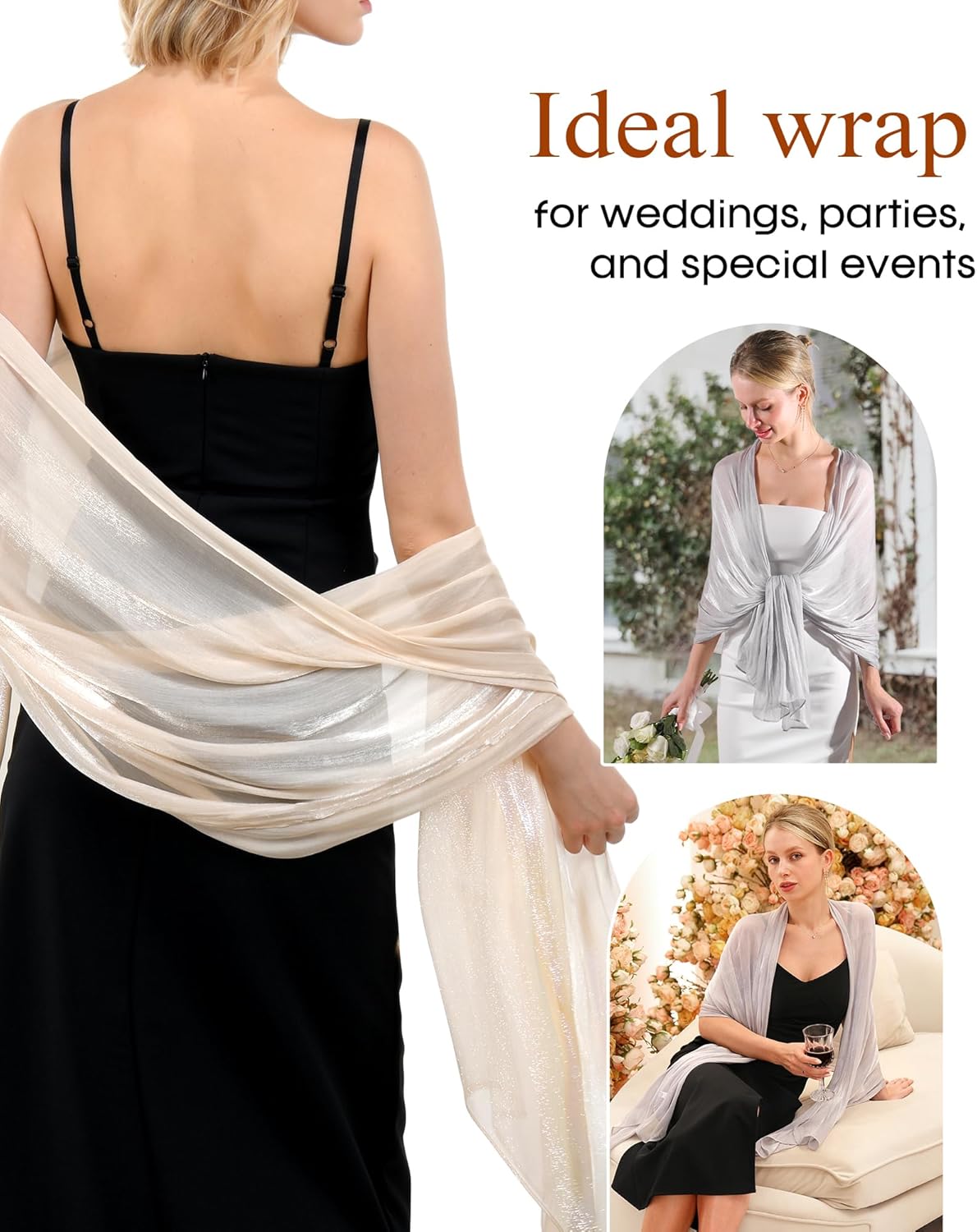 FURTALK Shawls and Wraps for Evening Dresses Sparkly Soft Wedding Party Bridesmaid Scarves for Women - Image 5
