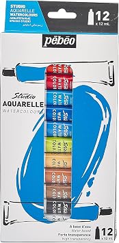 Pebeo - Studio Watercolour - Watercolour Paint Set For Professional Artists and Hobby Painters - 12 colours, 12 ml