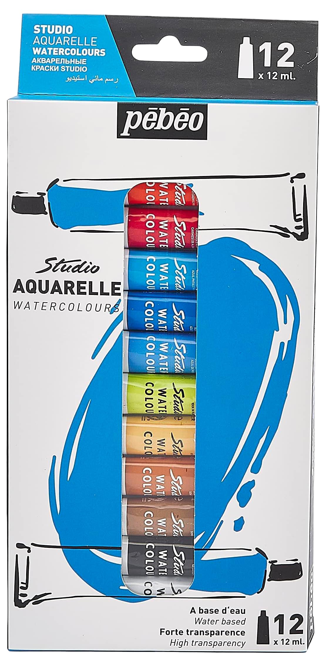 Pebeo Assorted Pébéo - Studio Watercolour - Watercolour Paint Set For Professional Artists And Hobby Painters - 12 Colours, 12 Ml