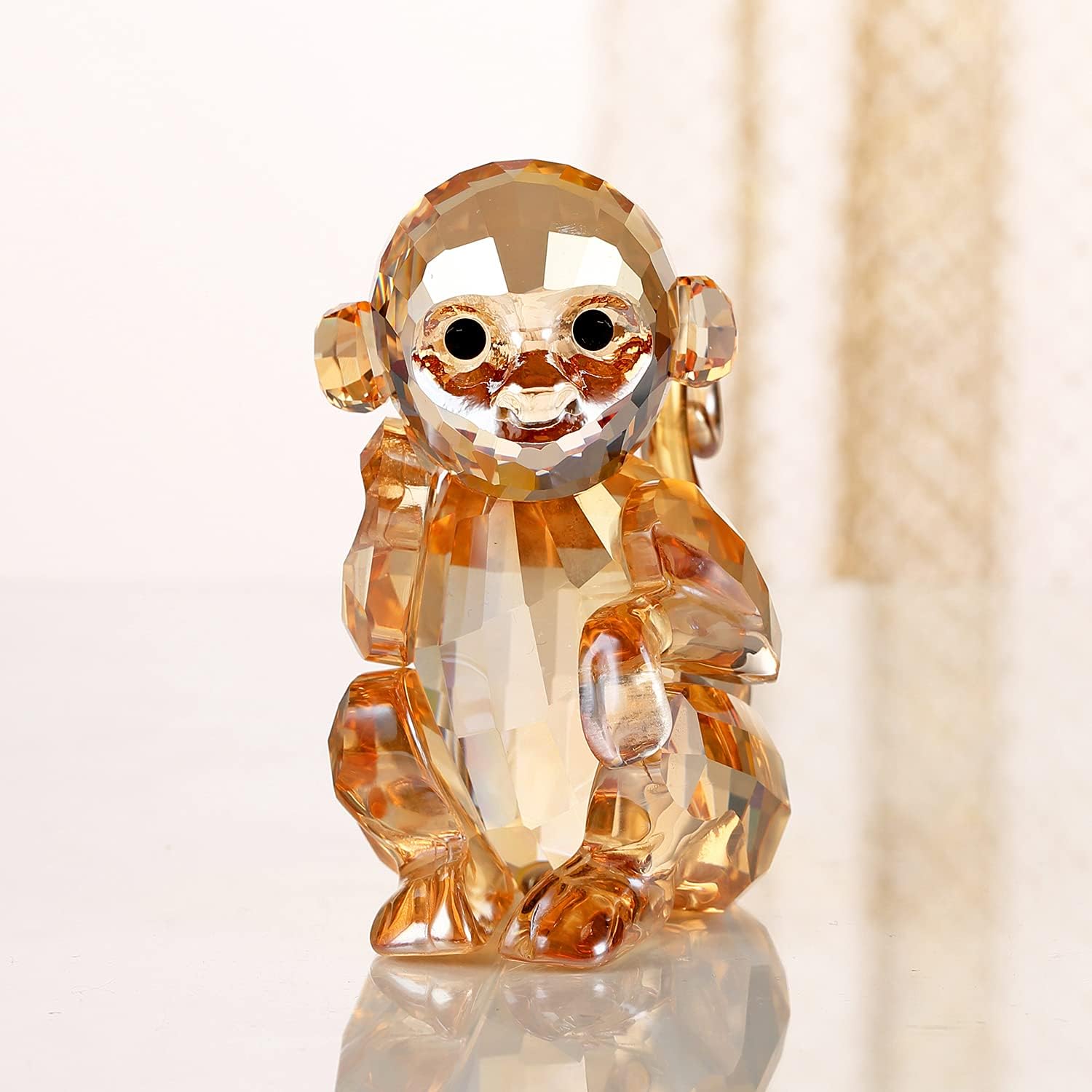Crystal Little Monkey Animals Lovely Craft Decorations for Home Ornaments Christmas Collectible Birthday Gifts Figurines (White) : Home & Kitchen