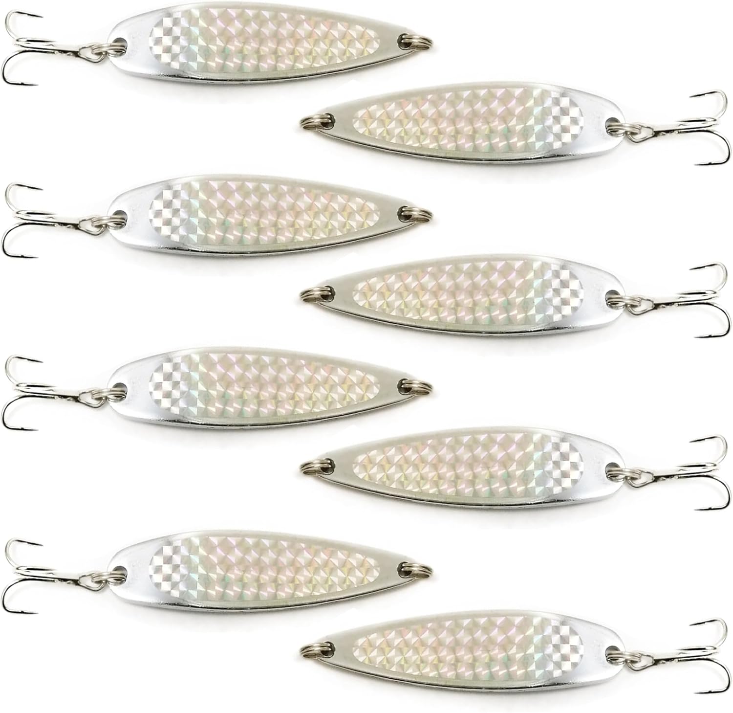Crocodile Spoon Fishing Lures 3oz,10 Pcs Chrome with Silver Prism Tape Rigged, for Saltwater & Freshwater