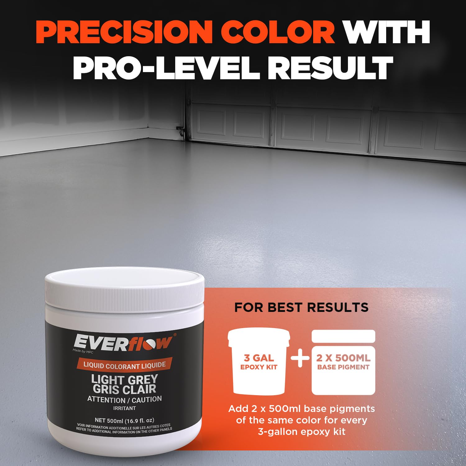 MPC Base Epoxy Pigment, Industrial-Grade Epoxy Resin Dye for Homes and Commercial Spaces, 16.9 Fluid Ounces, Light Grey