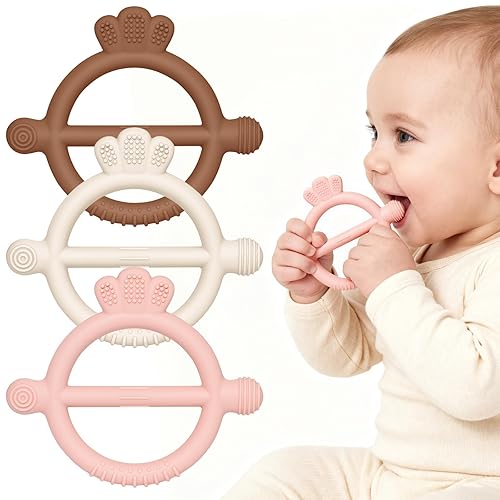 SHARE&CARE Paquete de 3 anillos de dentición de jirafa de silicona sin BPA, alivio del dolor calmante y desarrollo oral saludable, para niños