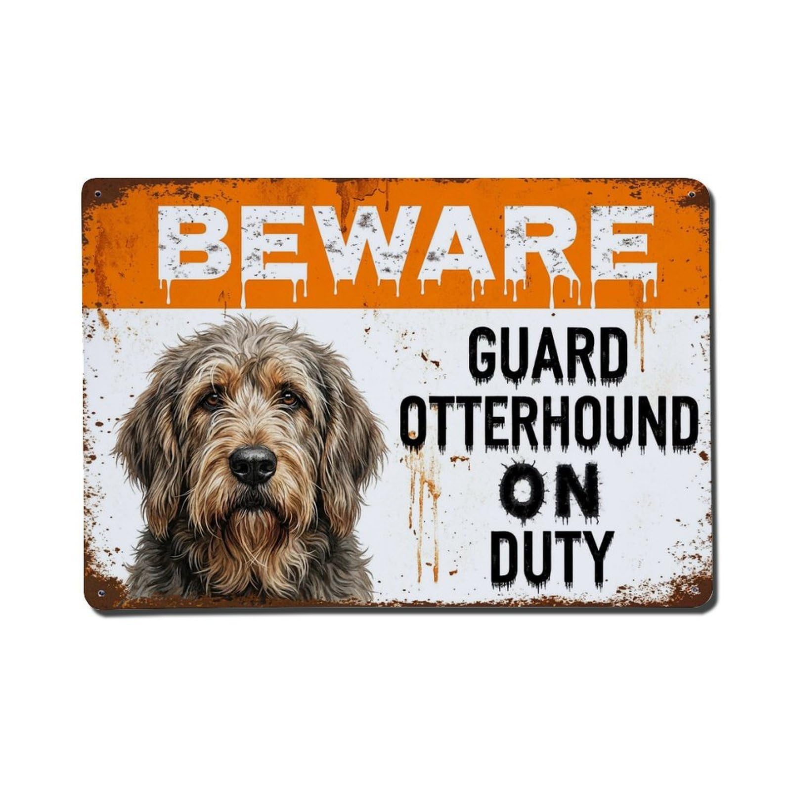 Vintage Funny Otterhound Guard Beware of Dog Veranda Metal Tin Sign
