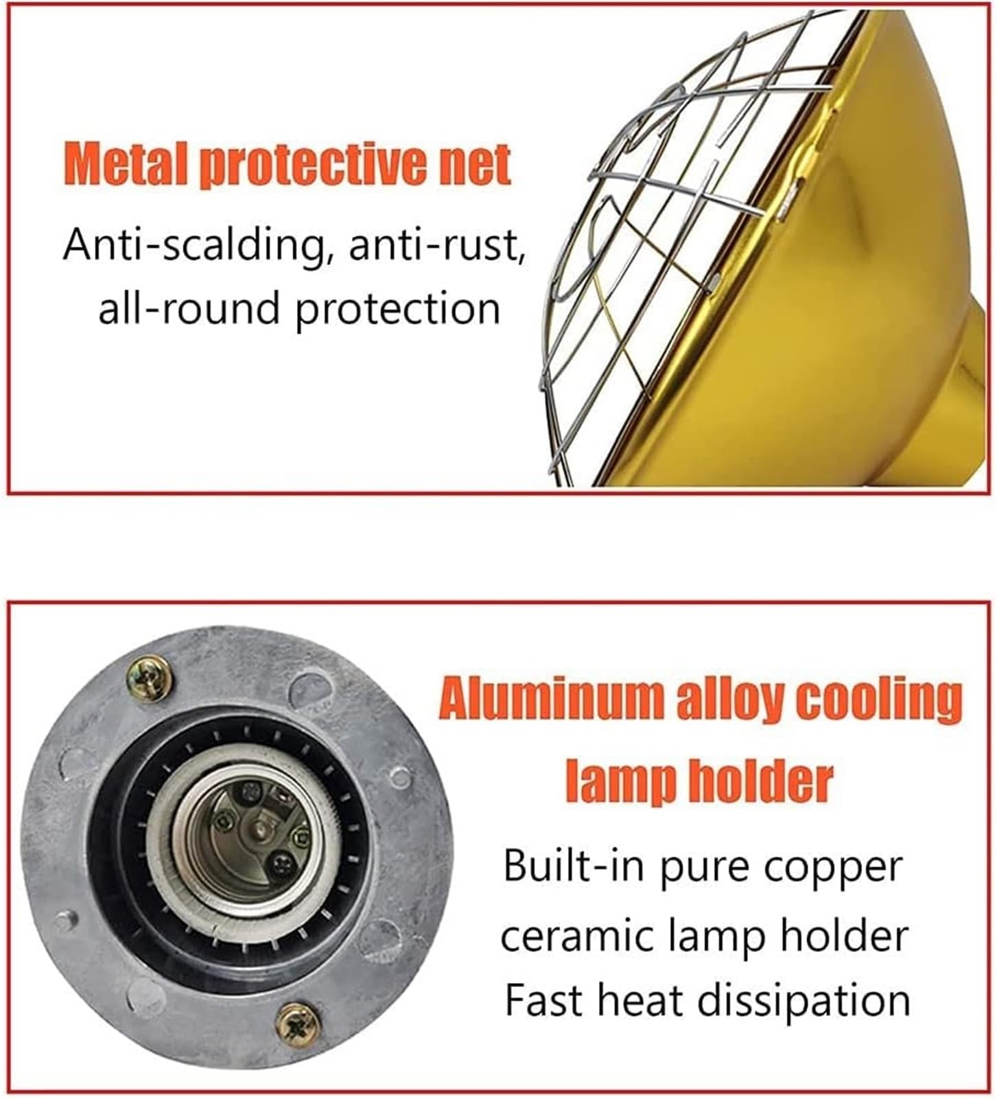 Lámpara de calefacción de cultivo for pollo, calefacción de cultivo de granja de cerdos, temperatura ajustable, luces de calefacción Pantalla de aleación de aluminio de invierno+bombilla de calor infr