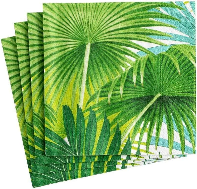 Caspari Palm Fronds Paper Cocktail Napkins in White - Two Packs of 20