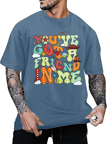 You've Got A Friend in Me Shirt Men Funny Letter Print Friends Tops Cute Vacation Holiday Short Sleeve Graphic Tees Navy Blue