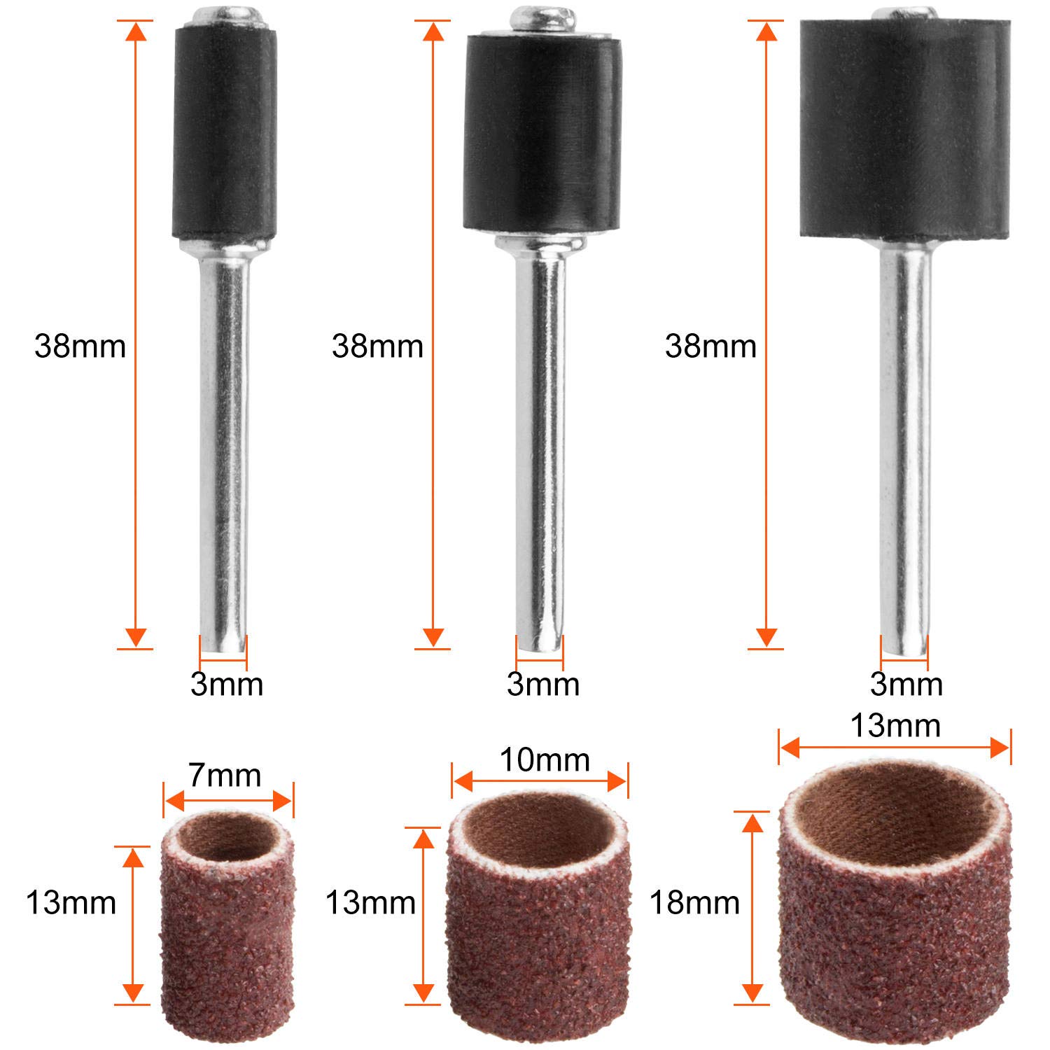 Starvest - Tamburo di levigatura con scatola di plastica, 329 pezzi con strisce di levigatura e 9 pezzi tamburo mandrino 1/2", 3/8", 1/4" per Dremel utensili rotanti