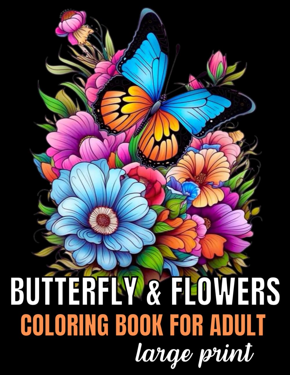 Amazon | Butterfly & flowers coloring book for adult large print