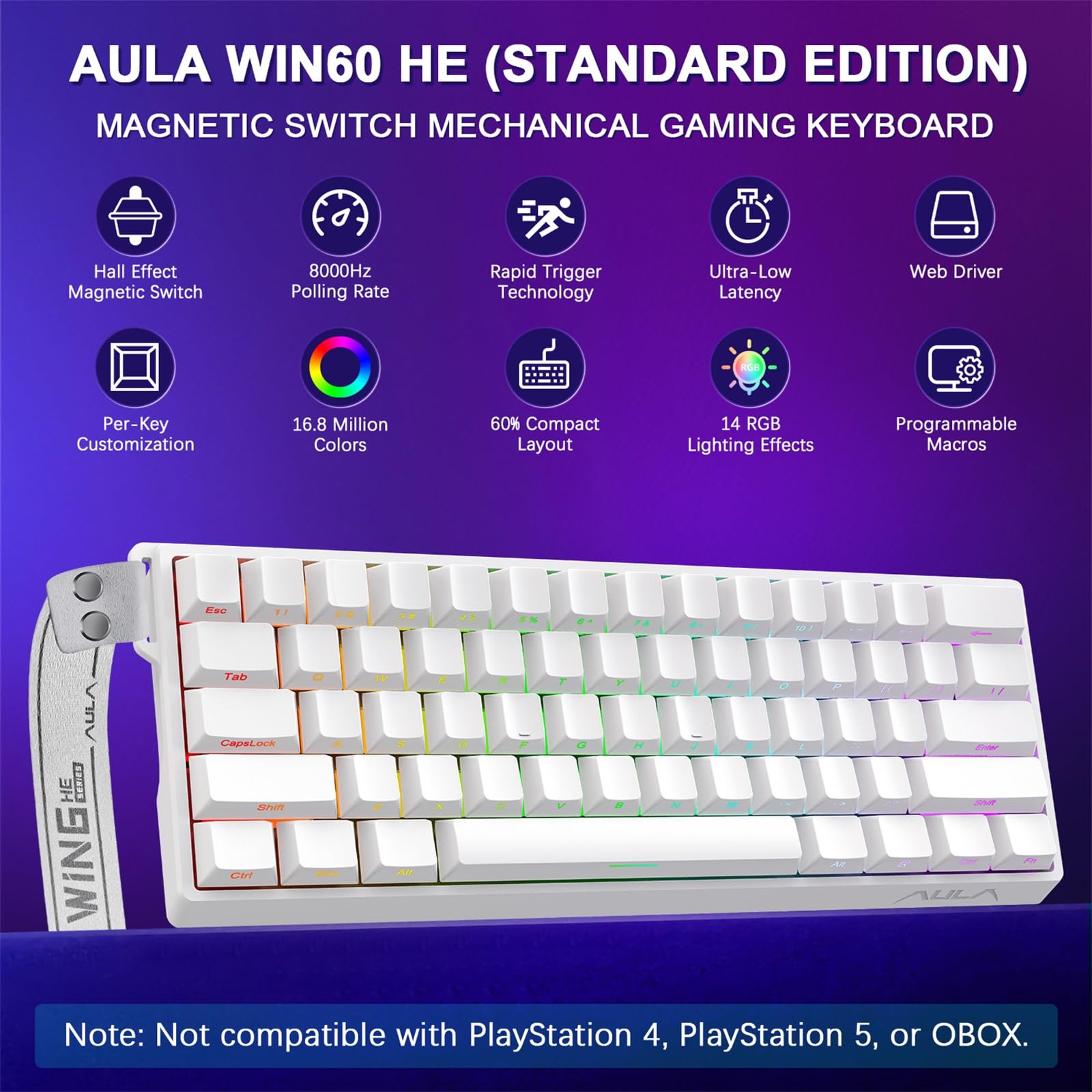 Amazon | Aula WIN60 HE 60% メカニカルキーボード 有線 ホール効果