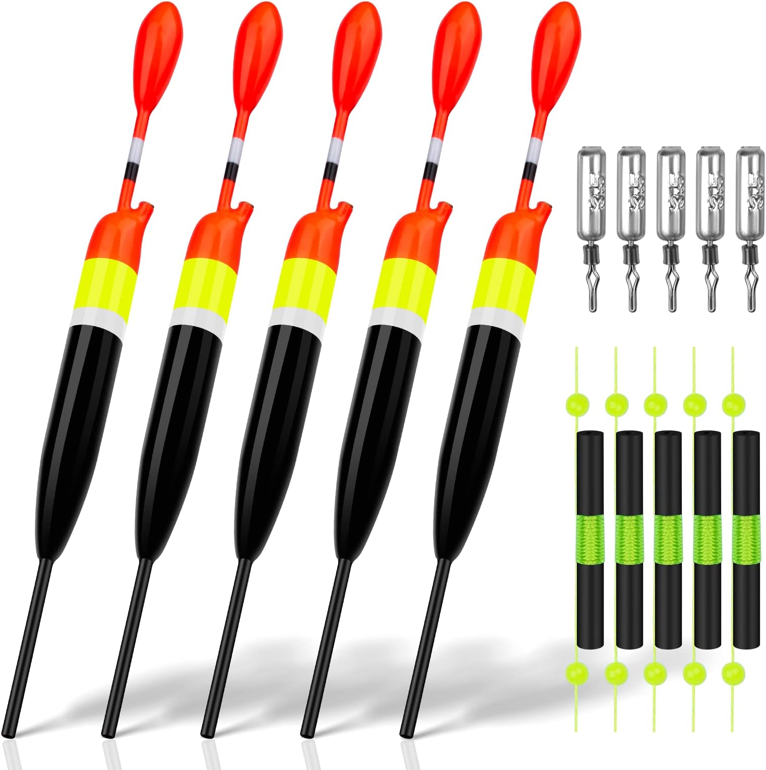 Fishing Slip Float Bobber for Saltwater Freshwater, 20pcs Balsa Wood Slip Floats, Bobber Stops and Drop Shot Weights for Fishing Crappie Panfish Bass Trout